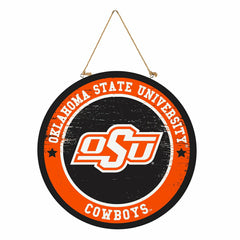 Oklahoma State University Round Door Décor with Hanging Rope, 18x18, Collegiate, Home