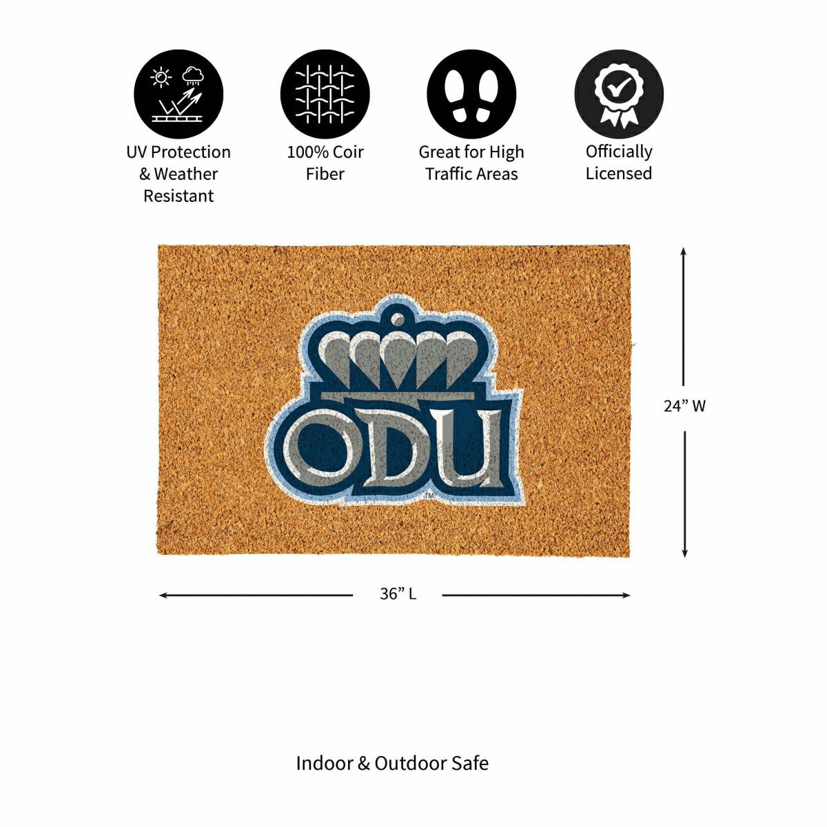 Old Dominion University Large Full Color Coir Mat, 36"x24", Collegiate