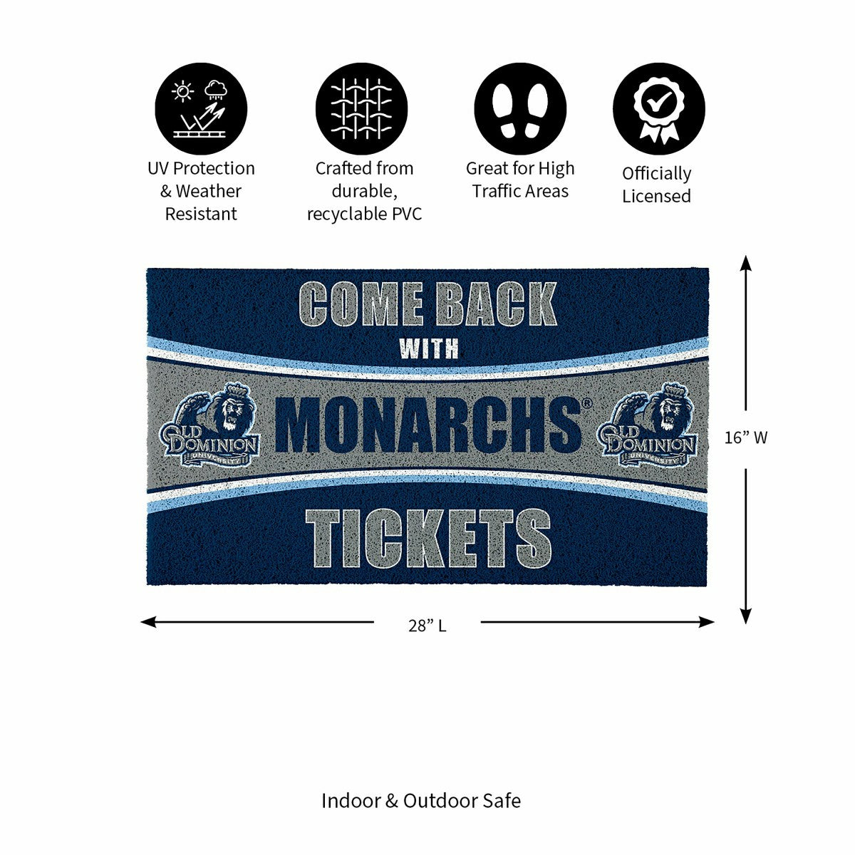 28" x 16" PVC Trapper Mat, Come Back with Tickets, Old Dominion Univer, Collegiate