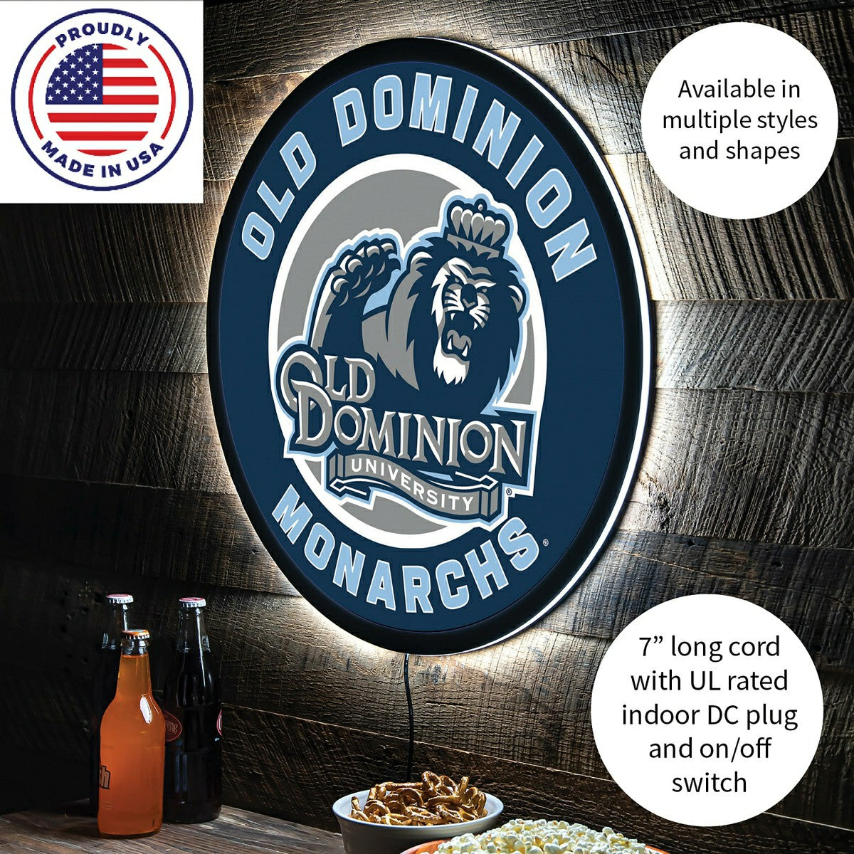 LED Wall Decor, Round, Old Dominion University, Collegiate, Home