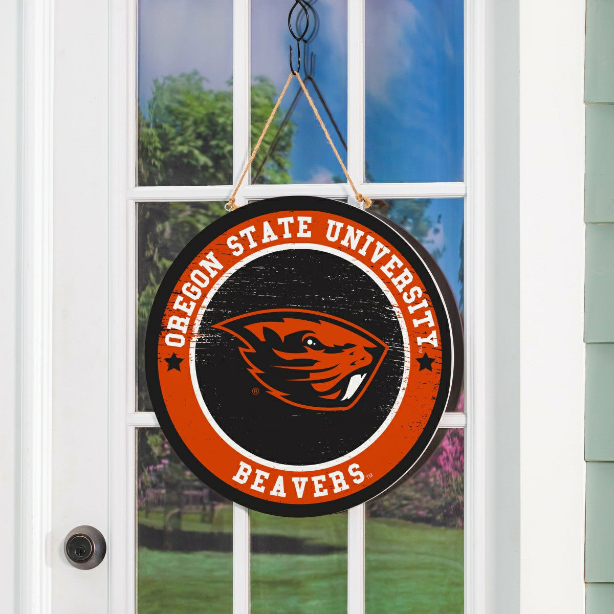 Oregon State University Round Door Décor with Hanging Rope, 18x18, Collegiate, Home