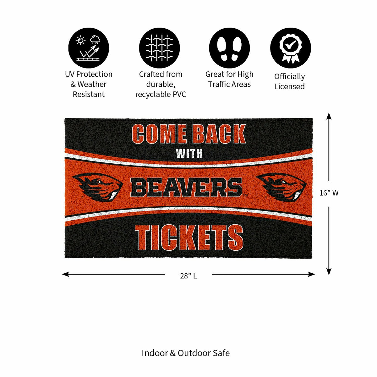 28" x 16" PVC Trapper Mat, Come Back with Tickets, Oregon State Univer, Collegiate