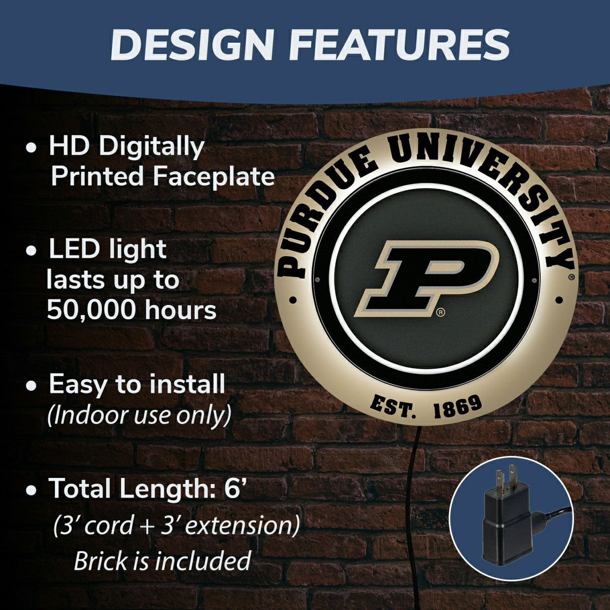 Purdue University, Metal Lite, Round, Collegiate