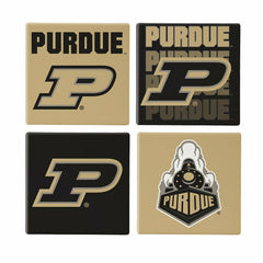 Purdue University Ceramic Coasters Set, 4pcs with Wood Caddy, Collegiate, Home