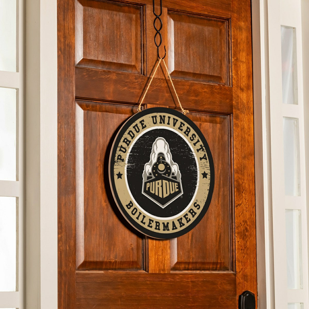 Purdue University Round Door Décor with Hanging Rope, 18x18, Collegiate, Home