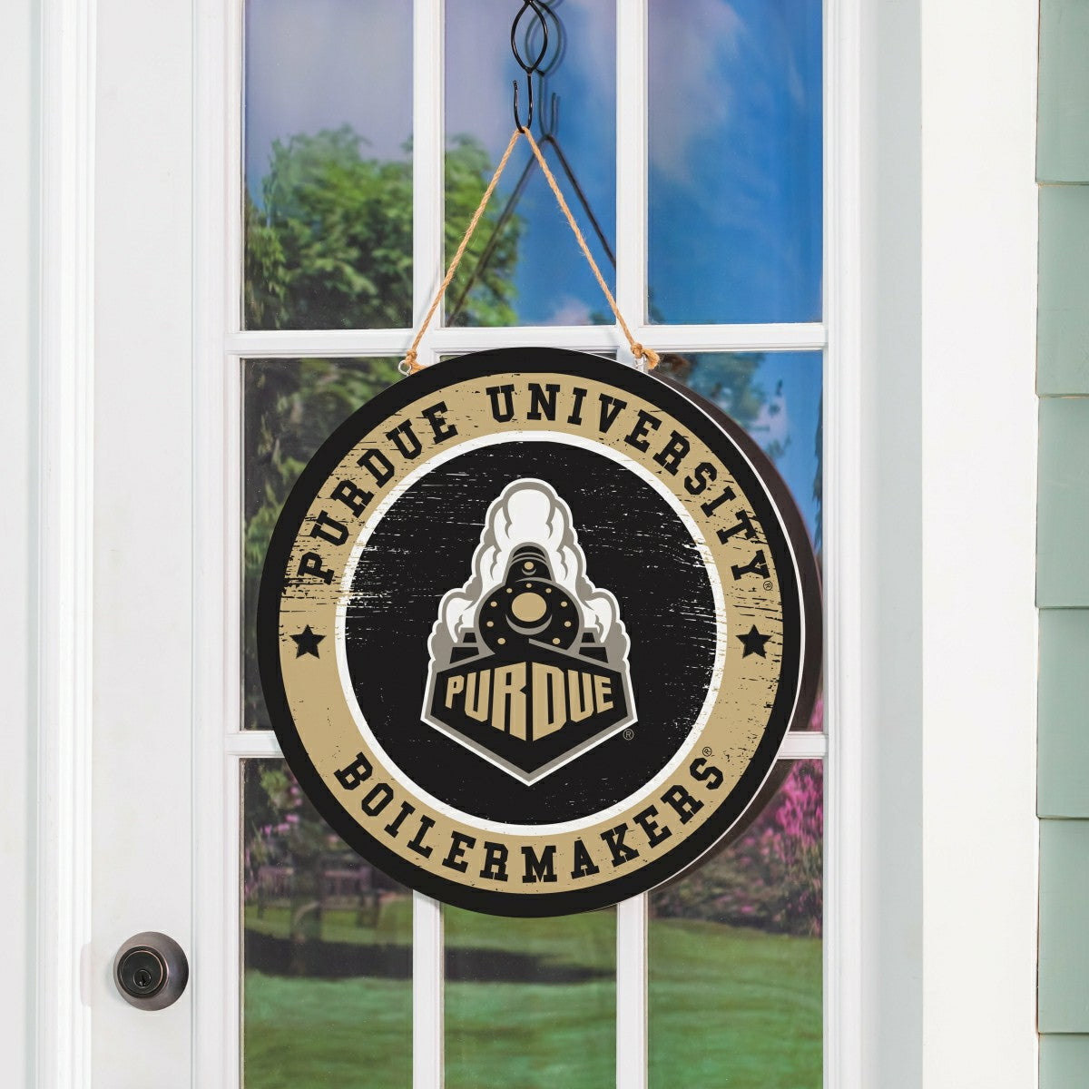 Purdue University Round Door Décor with Hanging Rope, 18x18, Collegiate, Home