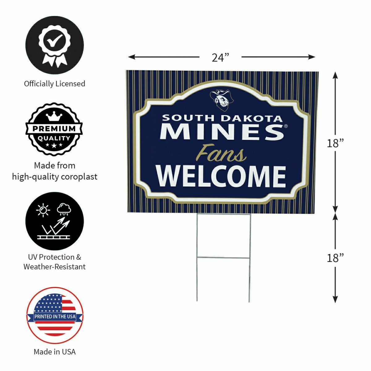 South Dakota School of Mines & Technology Coroplast Yard Sign, "Fans W, Collegiate, Home