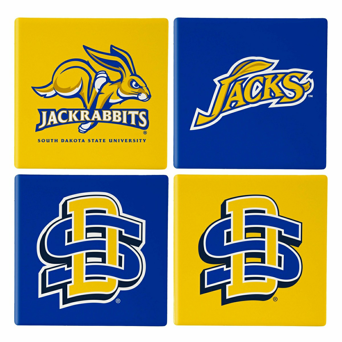 South Dakota State University Ceramic Coasters Set, 4pcs with Wood Cad, Collegiate, Home