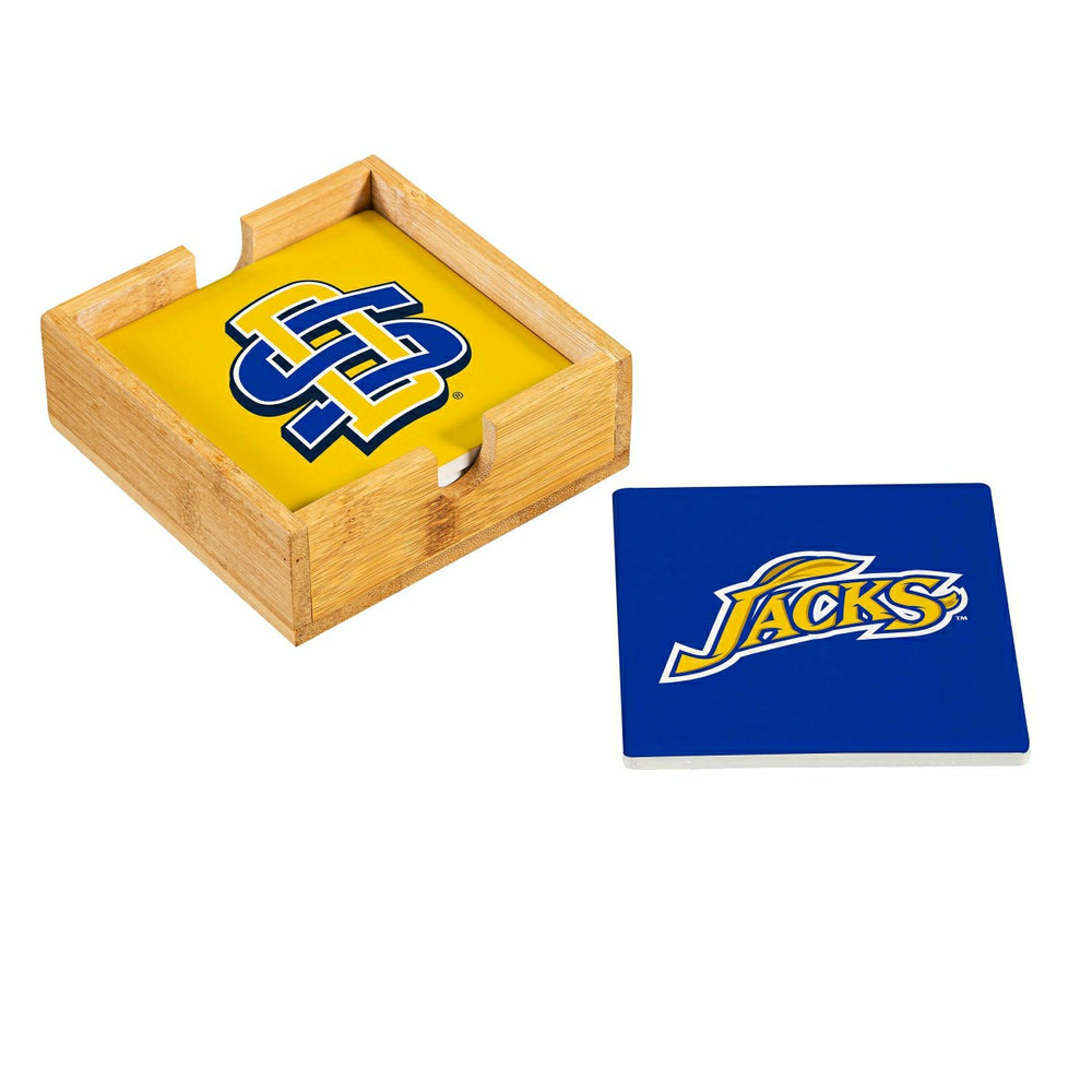 South Dakota State University Ceramic Coasters Set, 4pcs with Wood Cad, Collegiate, Home