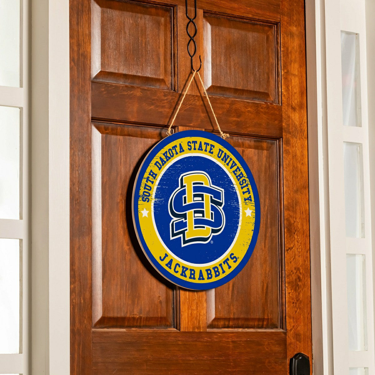 South Dakota State University Round Door Décor with Hanging Rope, 18x1, Collegiate, Home