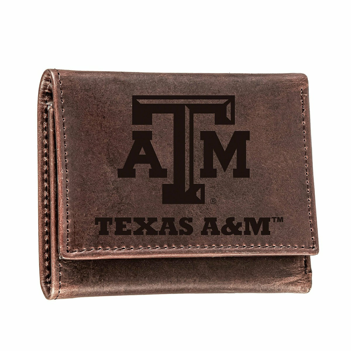 Texas A&M, Tri-Fold Wallet, Brown, CH, 100% Genuine Leather, Collegiate, Home