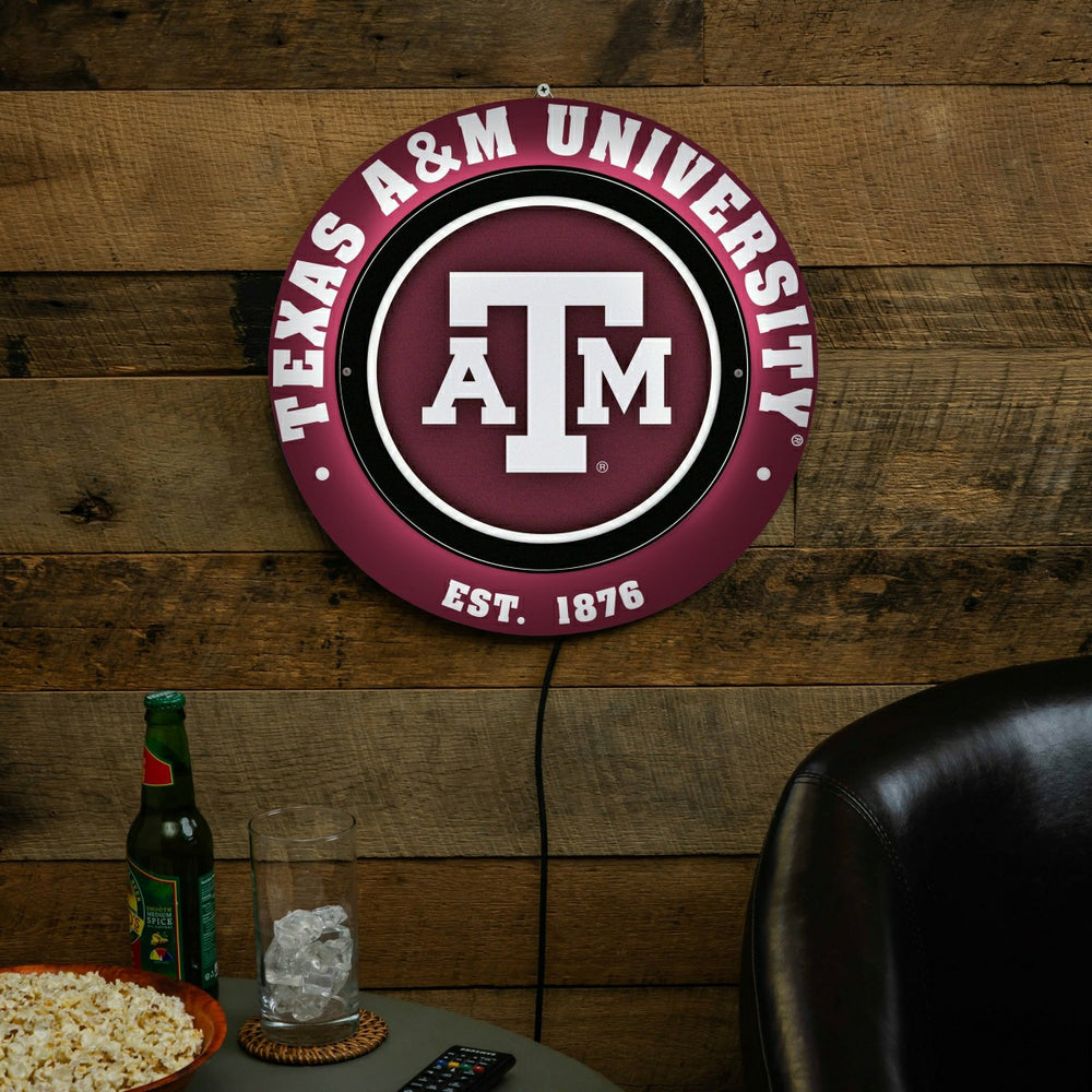 Texas A&M, Metal Lite, Round, Collegiate