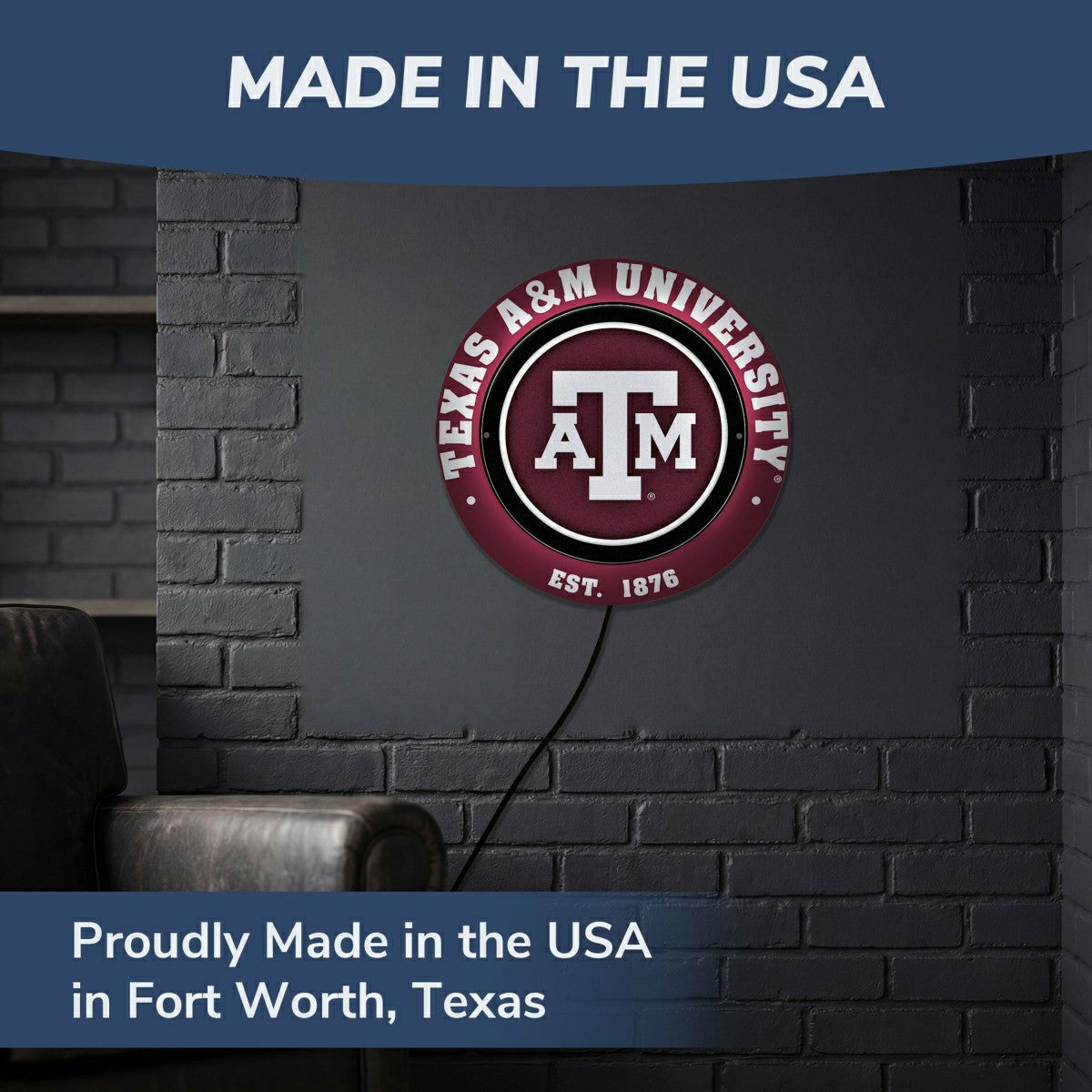 Texas A&M, Metal Lite, Round, Collegiate