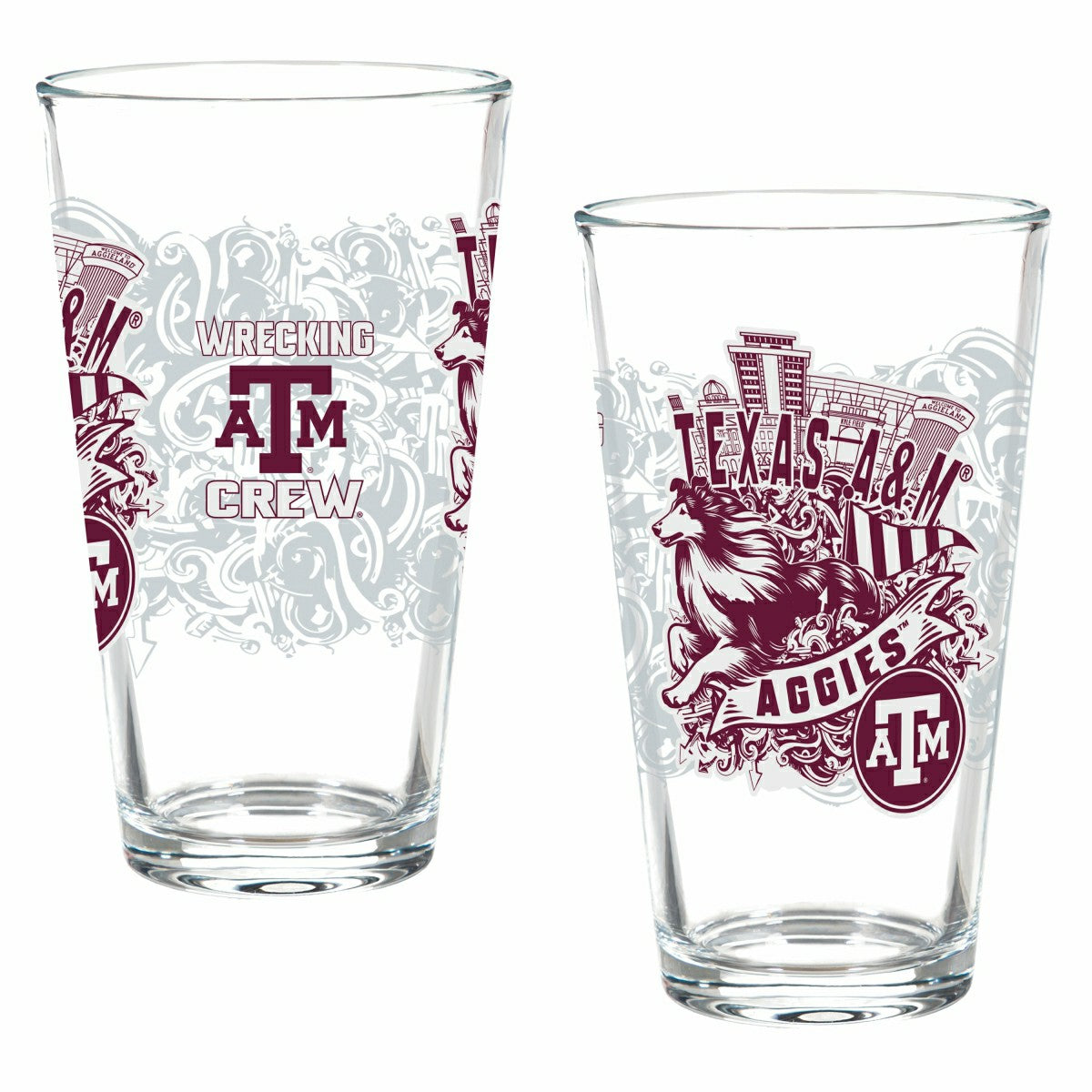 Texas A&M 16oz Glass pint, Set of 2, Collegiate, Home