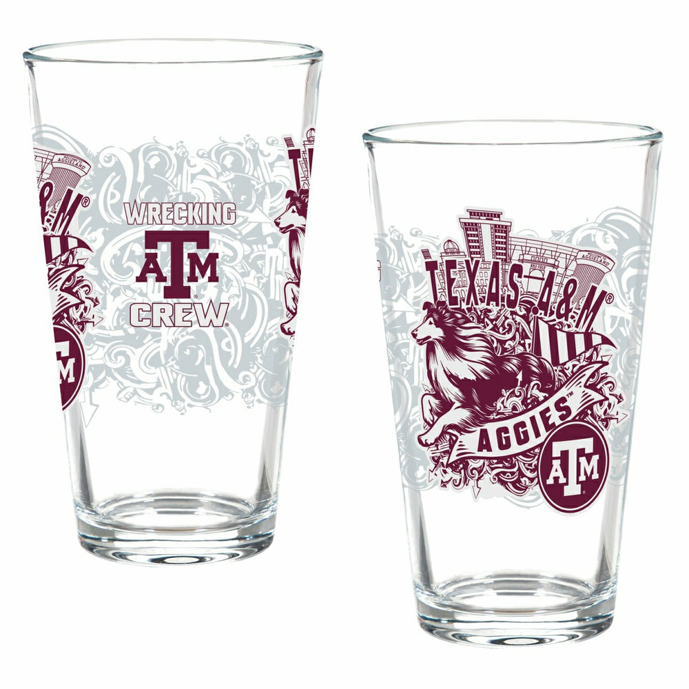Texas A&M 16oz Glass pint, Set of 2, Collegiate, Home
