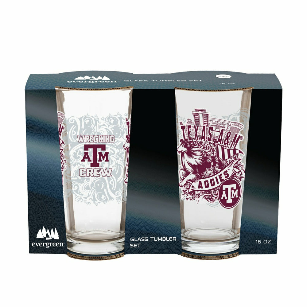 Texas A&M 16oz Glass pint, Set of 2, Collegiate, Home