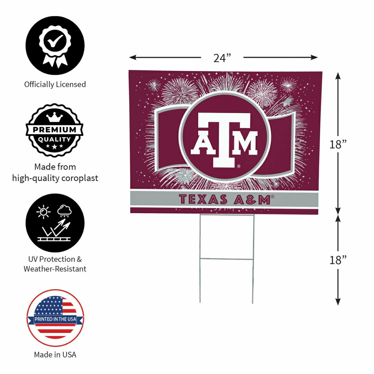 Texas A&M Yard Sign, Patriotic, Collegiate, Home