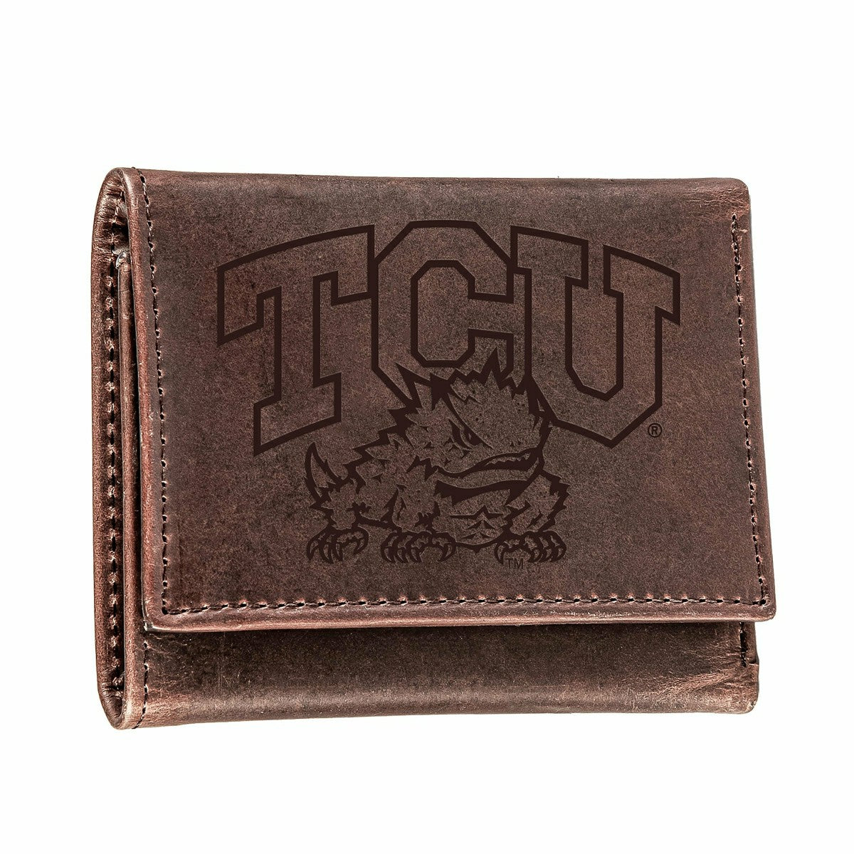 TCU, Tri-Fold Wallet, Brown, CH, 100% Genuine Leather, Collegiate, Home