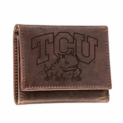 TCU, Tri-Fold Wallet, Brown, CH, 100% Genuine Leather, Collegiate, Home