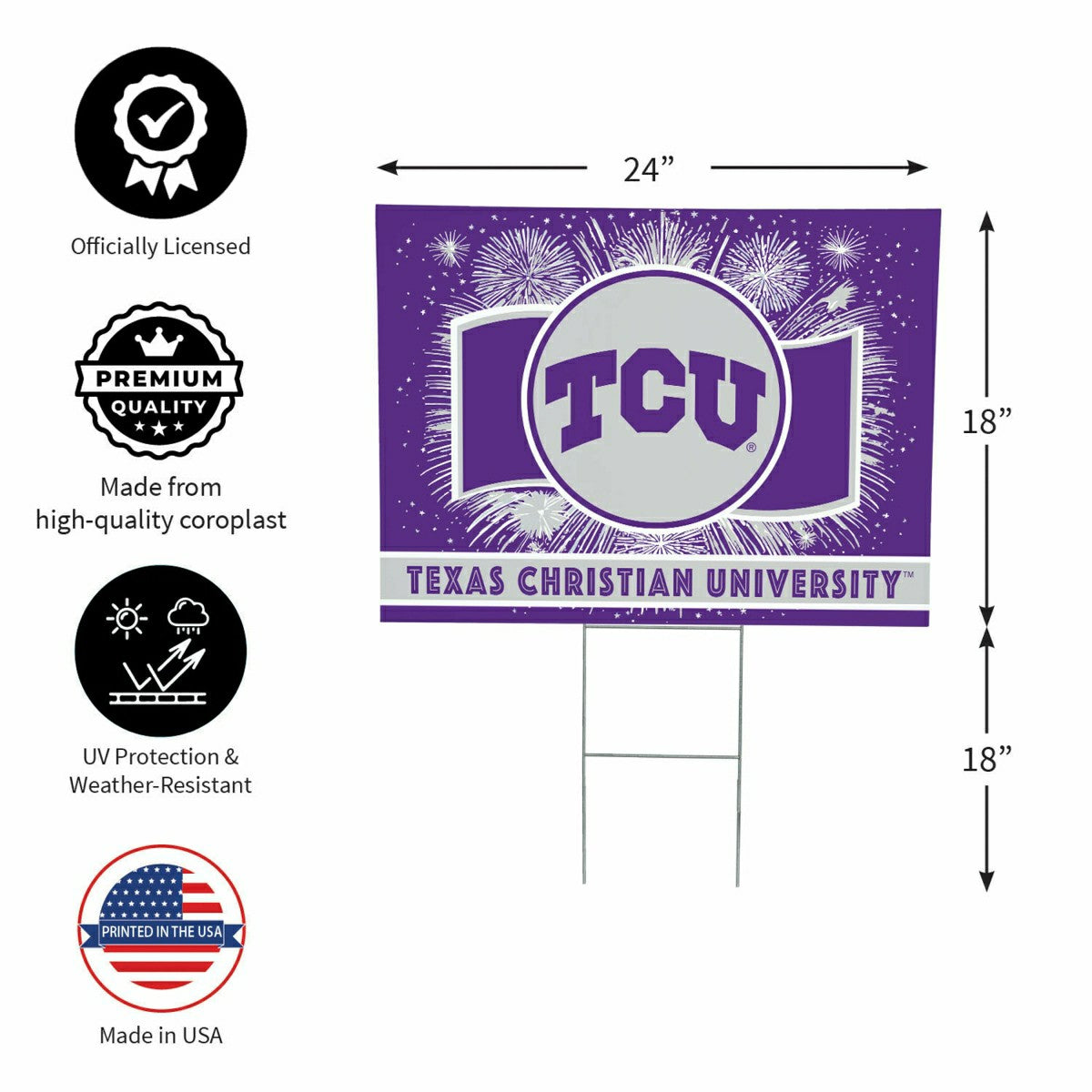 Texas Christian University Yard Sign, Patriotic, Collegiate, Home