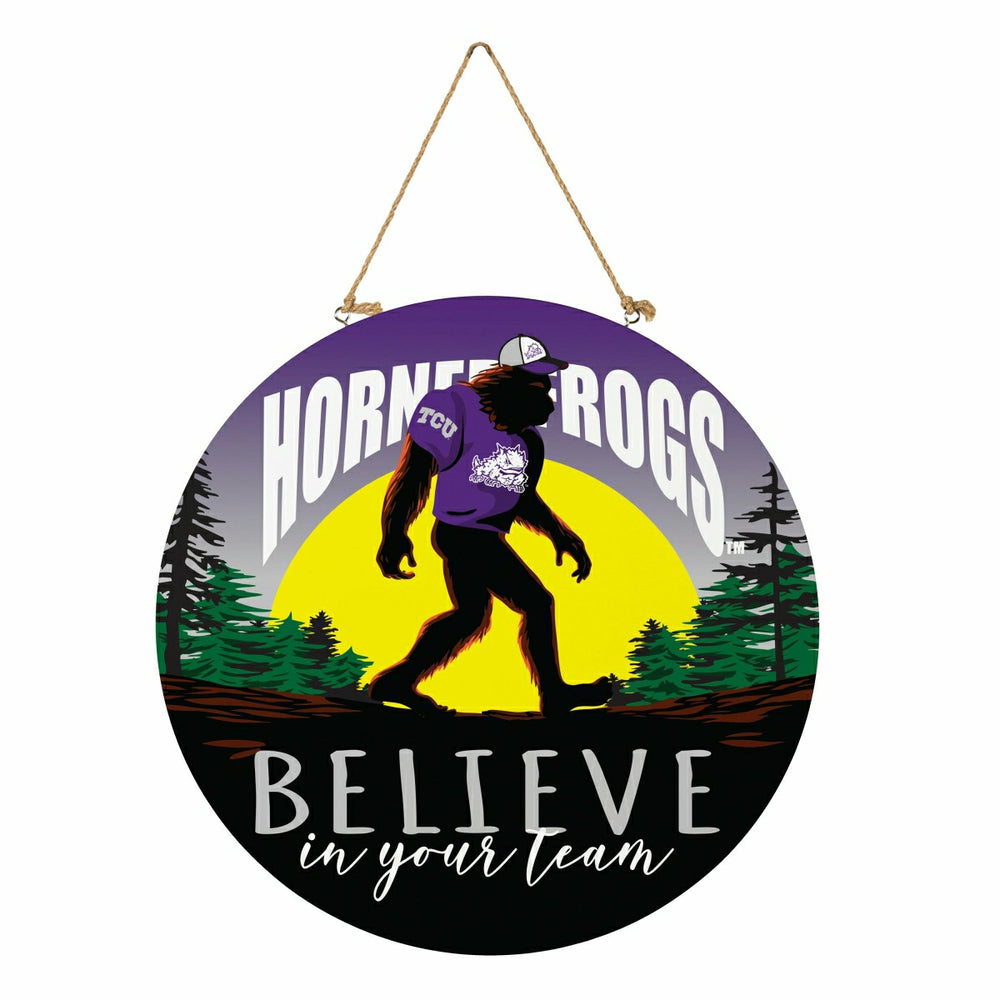 Texas Christian University Bigfoot Round Door Décor with Hanging Rope,, Collegiate, Home