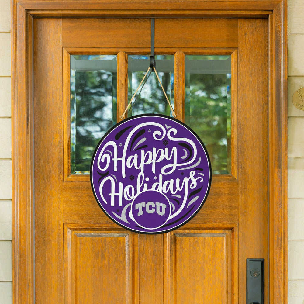 Texas Christian University Holiday Round Door Décor with Hanging Rope,, Collegiate, Home