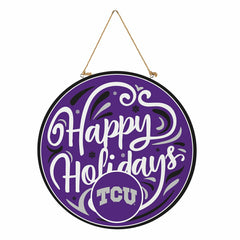 Texas Christian University Holiday Round Door Décor with Hanging Rope,, Collegiate, Home