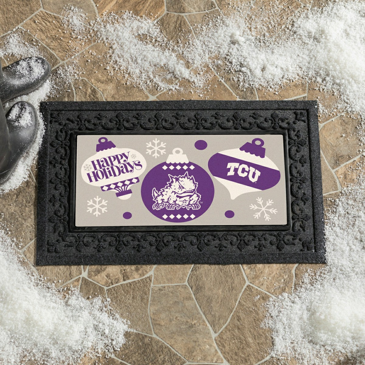 Texas Christian University Holiday Flocked Coir Sassafras Switch Mat, , Collegiate