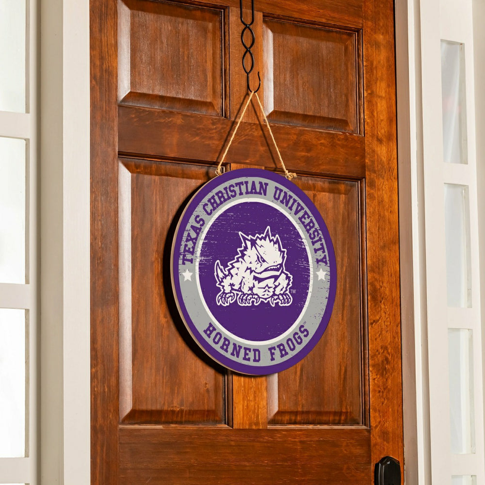 Texas Christian University Round Door Décor with Hanging Rope, 18x18, Collegiate, Home