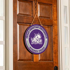 Texas Christian University Round Door Décor with Hanging Rope, 18x18, Collegiate, Home