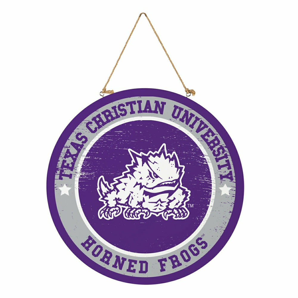 Texas Christian University Round Door Décor with Hanging Rope, 18x18, Collegiate, Home