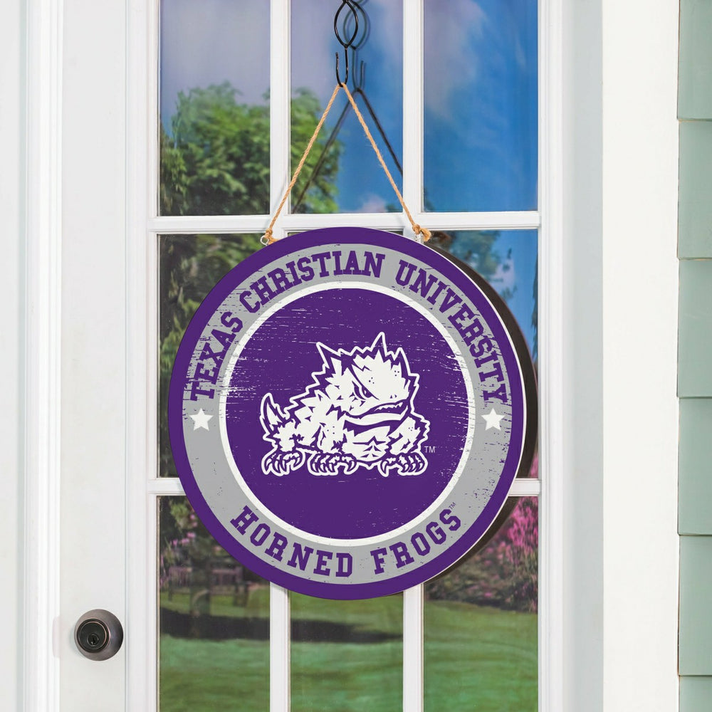 Texas Christian University Round Door Décor with Hanging Rope, 18x18, Collegiate, Home