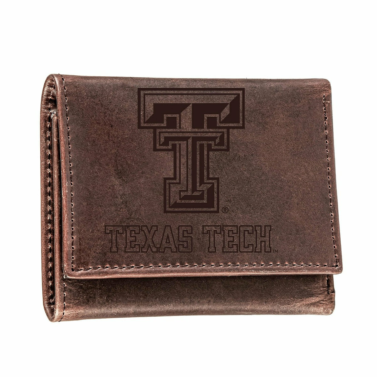 Texas Tech, Tri-Fold Wallet, Brown, CH, 100% Genuine Leather, Collegiate, Home