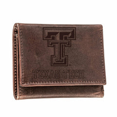 Texas Tech, Tri-Fold Wallet, Brown, CH, 100% Genuine Leather, Collegiate, Home