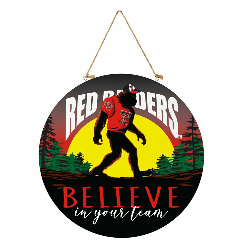 Texas Tech University Bigfoot Round Door Décor with Hanging Rope, 18x1, Collegiate, Home