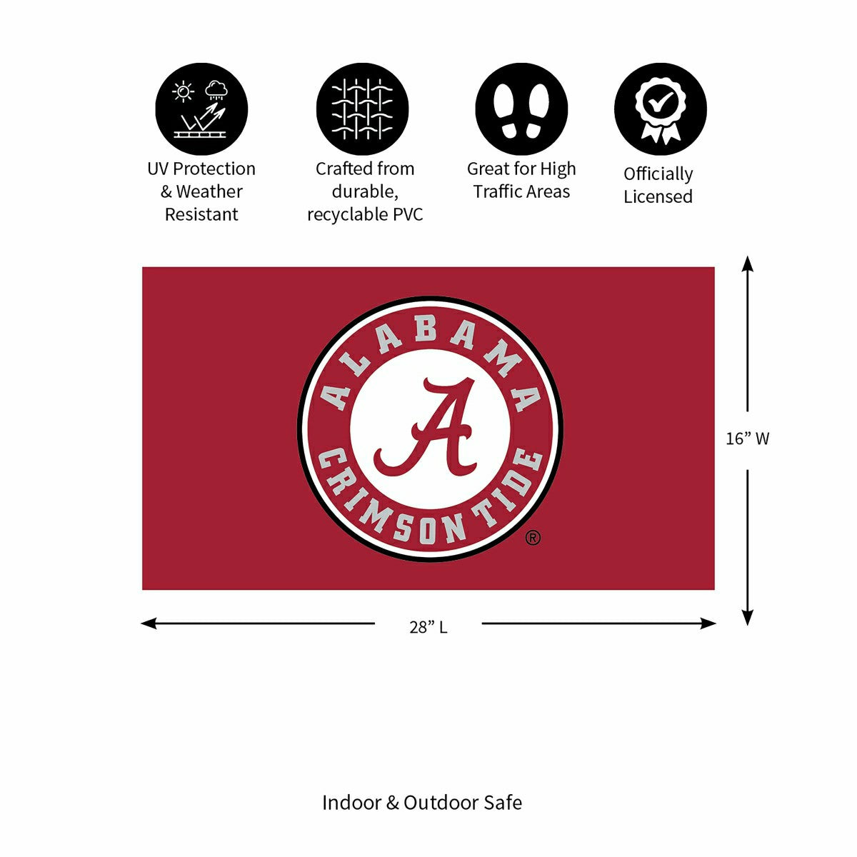 Full Color PVC Mat, 16" x 28", University of Alabama, Collegiate