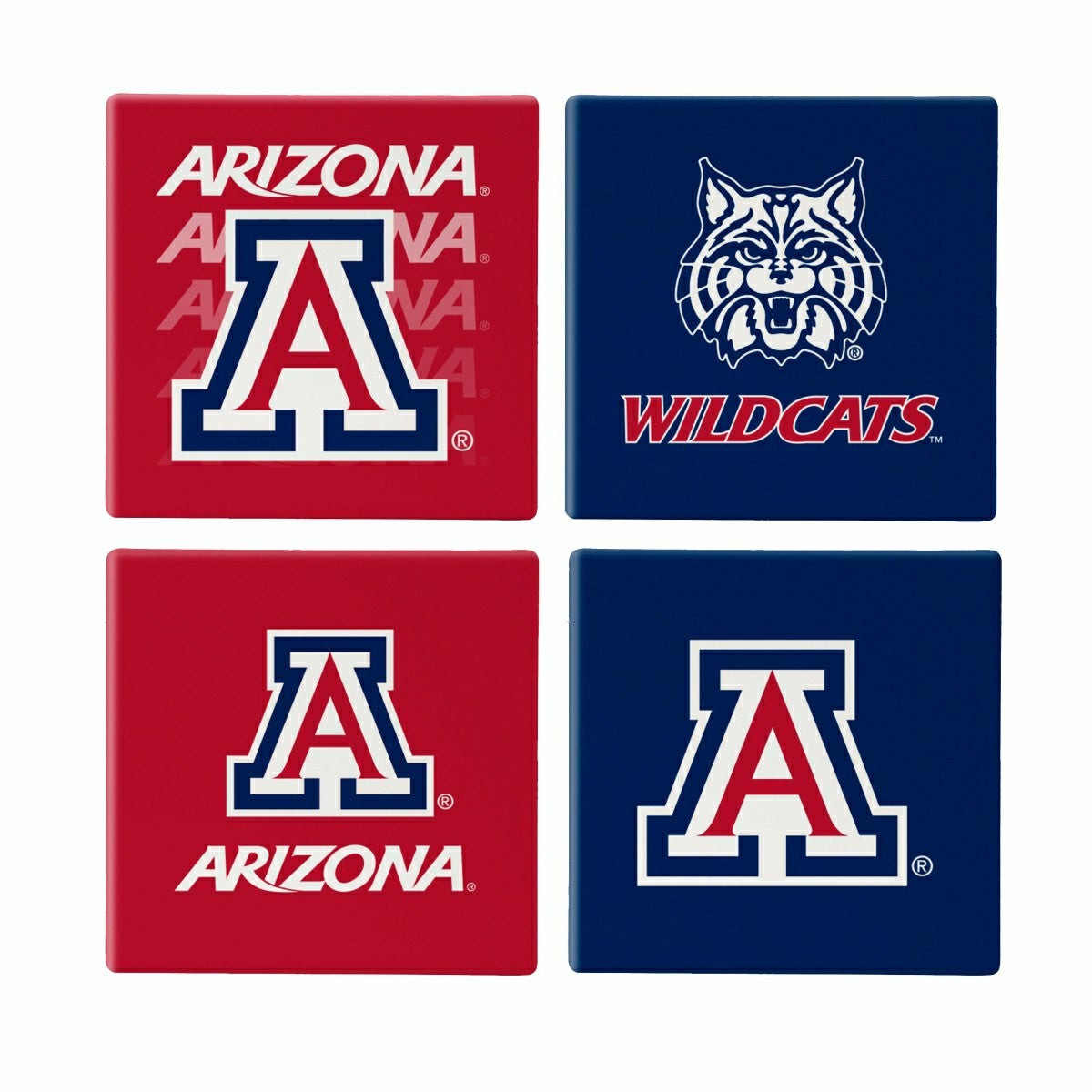 University of Arizona Ceramic Coasters Set, 4pcs with Wood Caddy, Collegiate, Home