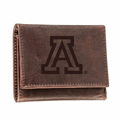 University of Arizona, Tri-Fold Wallet, Brown, CH, 100% Genuine Leathe, Collegiate, Home