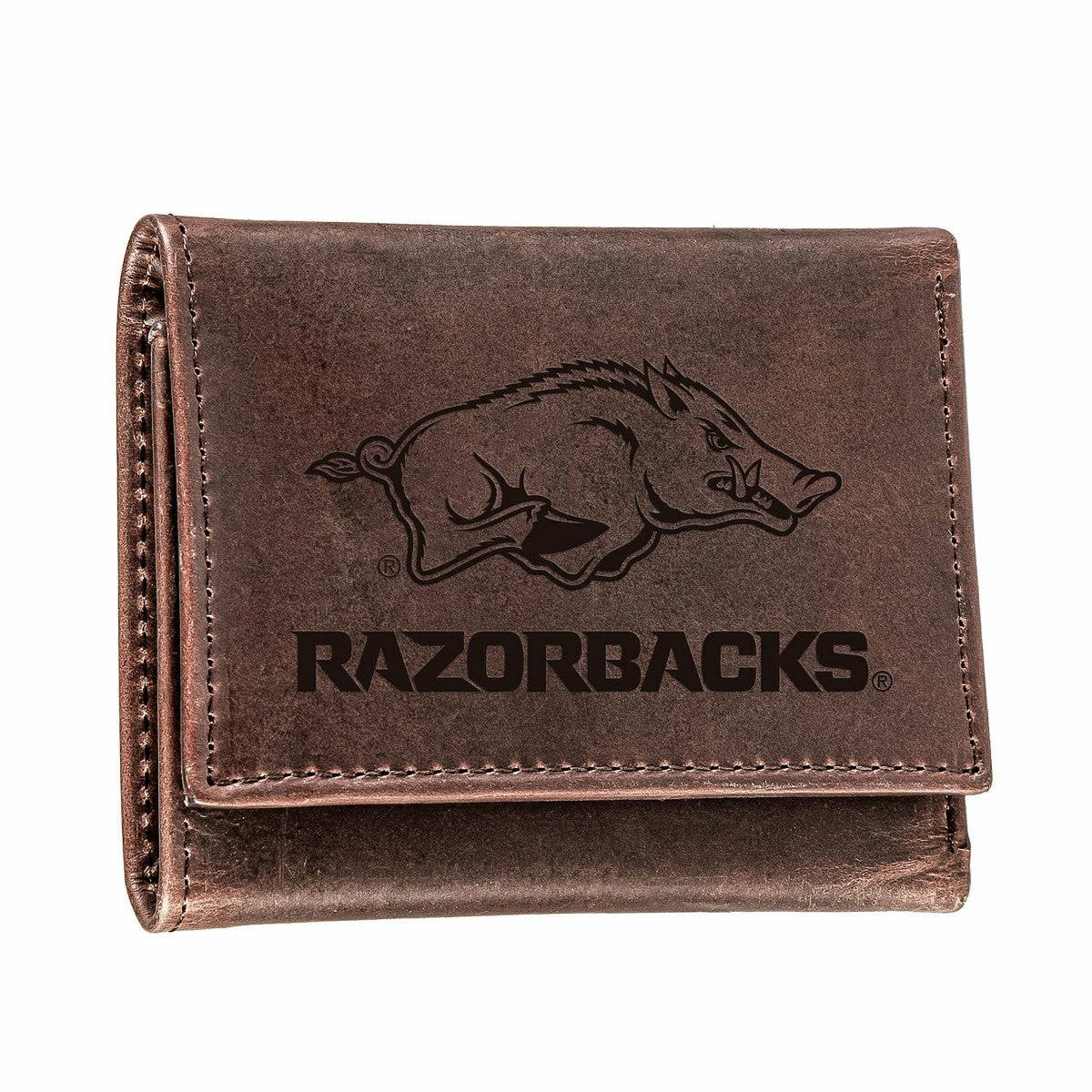 University of Arkansas, Tri-Fold Wallet, Brown, CH, 100% Genuine Leath, Collegiate, Home