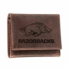 University of Arkansas, Tri-Fold Wallet, Brown, CH, 100% Genuine Leath, Collegiate, Home