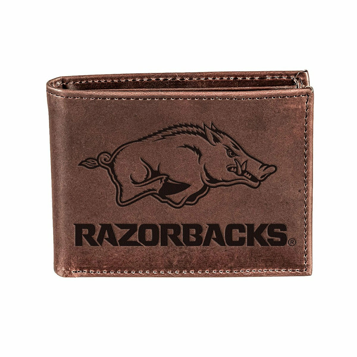 University of Arkansas, Bi-Fold Wallet, Brown, CH, 100% Genuine Leathe, Collegiate, Home