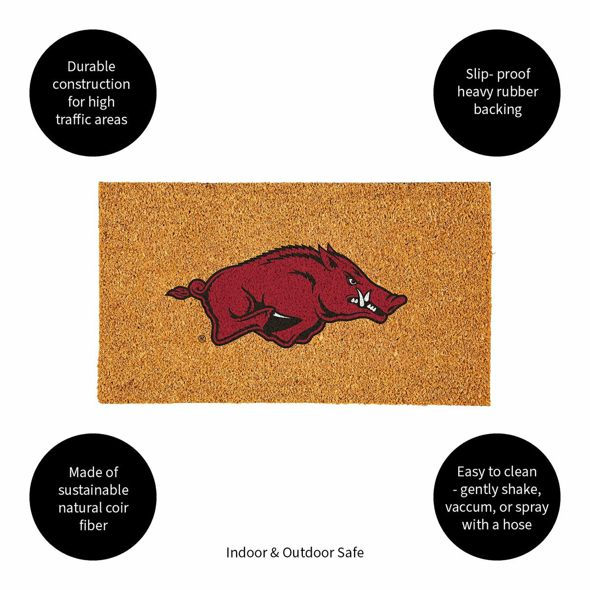 Coir Mat, 16"x28", University of Arkansas, Collegiate