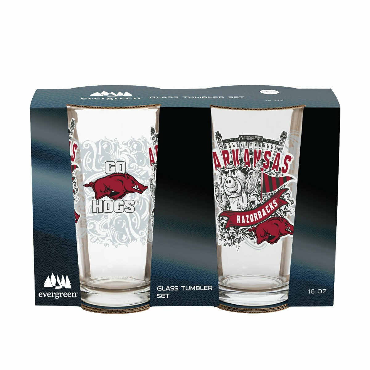 University of Arkansas 16oz Glass pint, Set of 2, Collegiate, Home
