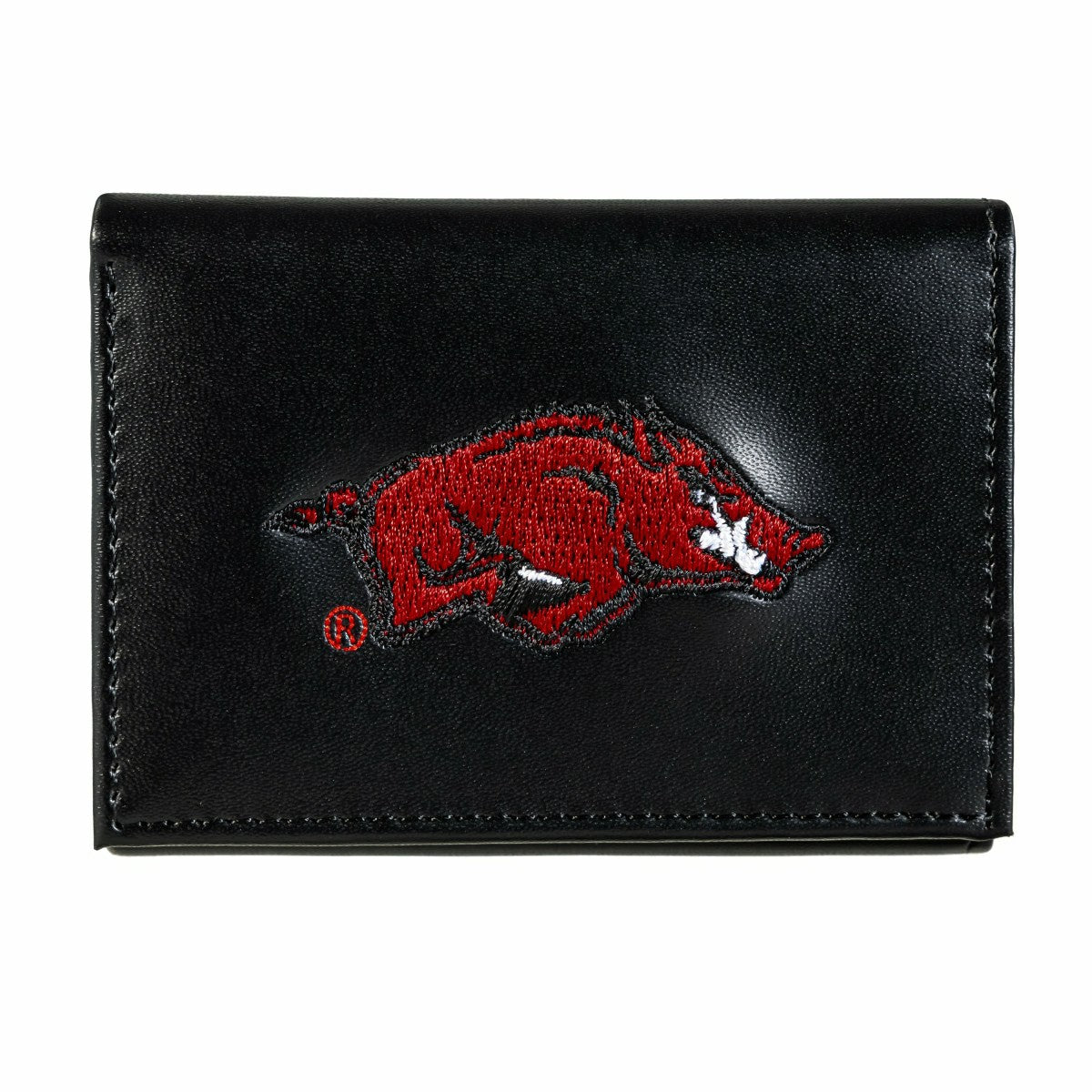 University of Arkansas Black Tri-Fold Embroidered Wallet w/ RFID Blocking, Collegiate, Home