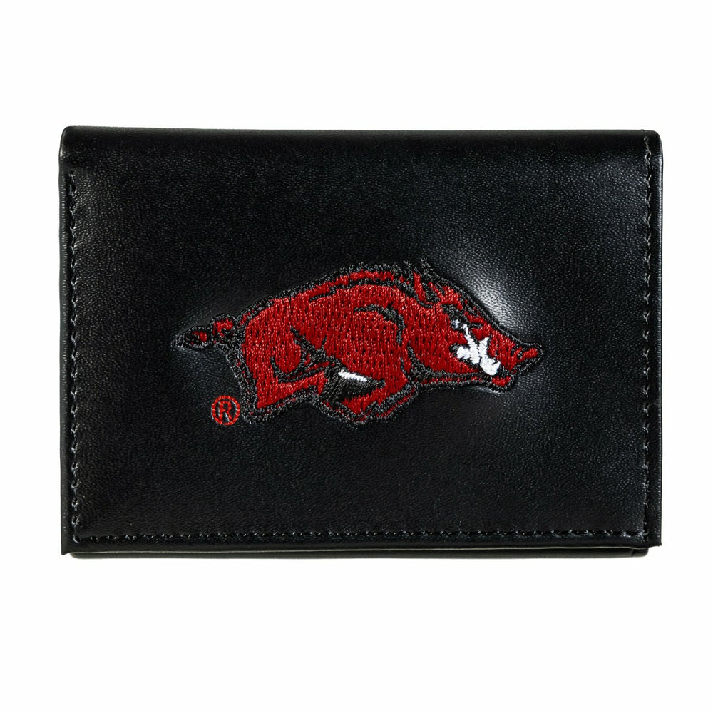University of Arkansas Black Tri-Fold Embroidered Wallet w/ RFID Blocking, Collegiate, Home