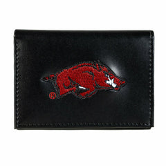 University of Arkansas Black Tri-Fold Embroidered Wallet w/ RFID Blocking, Collegiate, Home