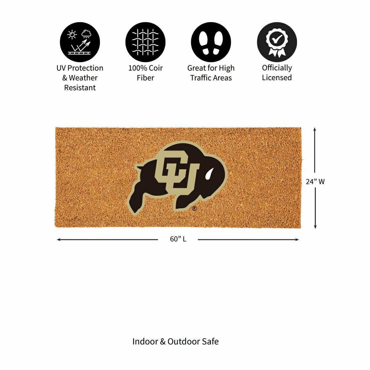 University of Colorado Extra Large Full Color Coir Mat, 60"x24", Collegiate