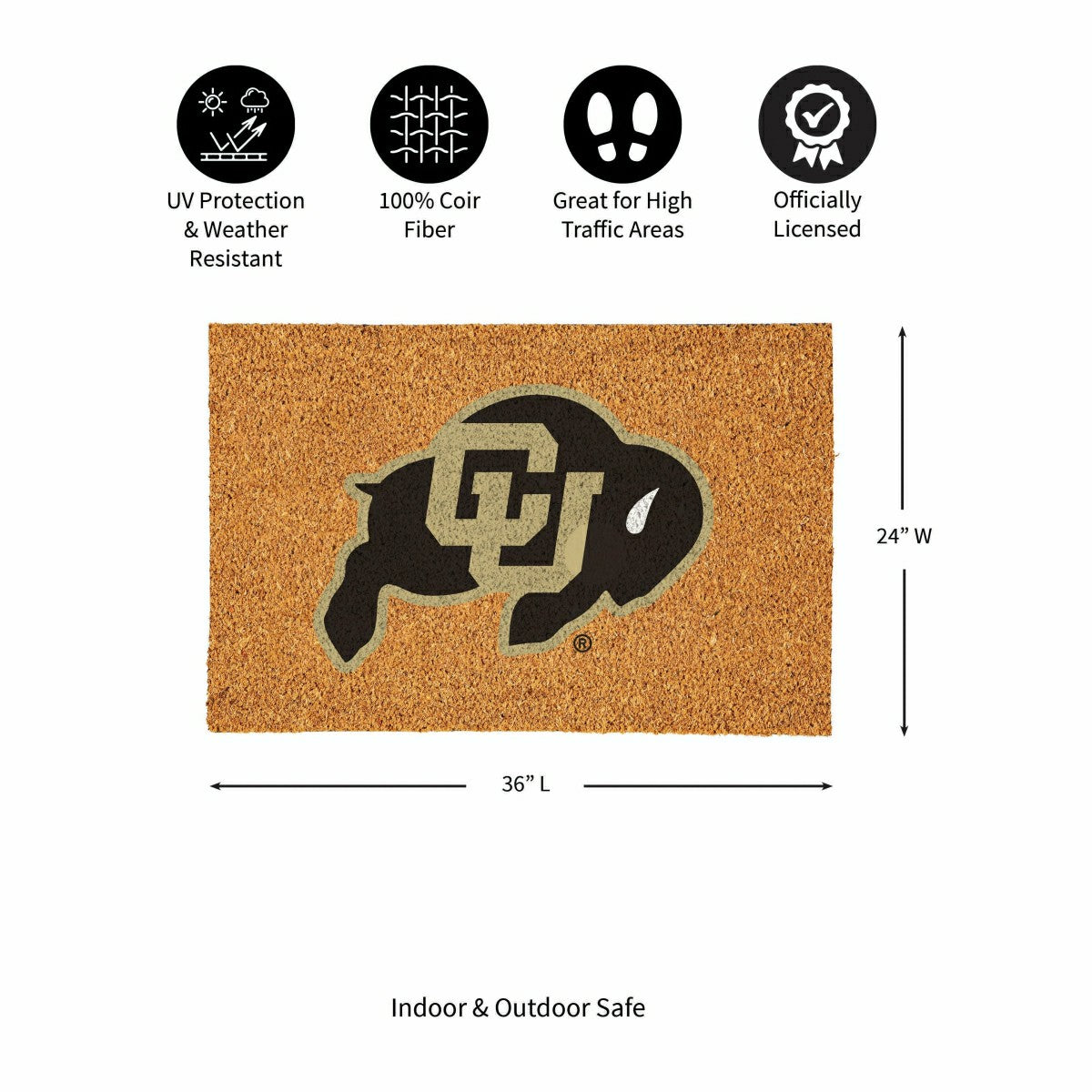 University of Colorado Large Full Color Coir Mat, 36"x24", Collegiate