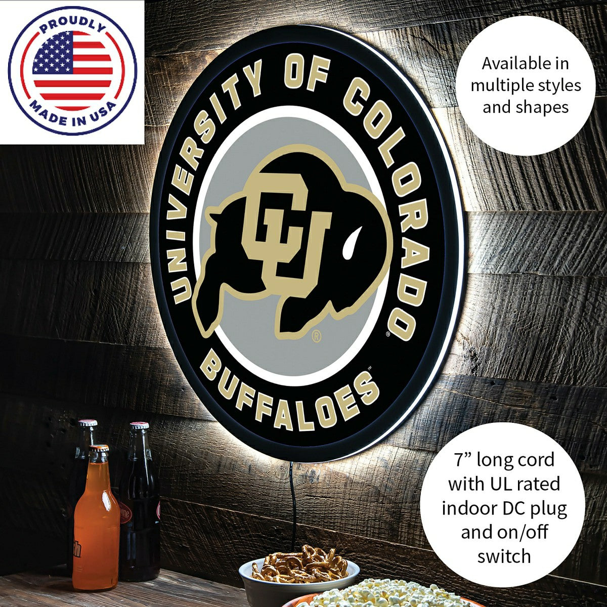 LED Wall Decor, Round, University of Colorado, Collegiate, Home