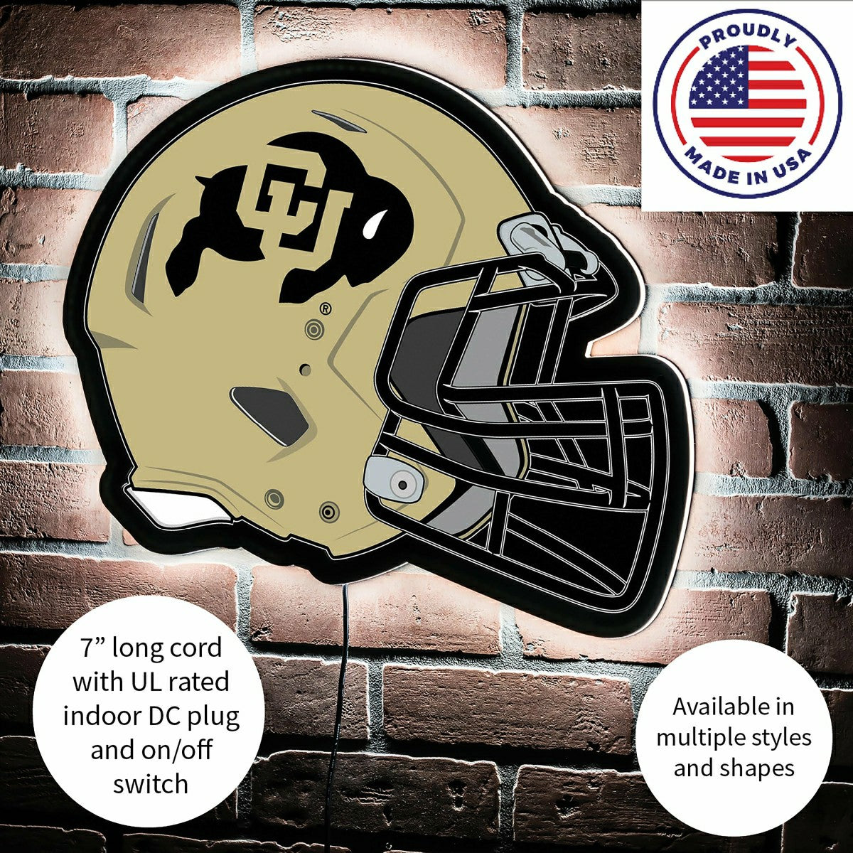 LED Wall Decor, Helmet, University of Colorado, Collegiate, Home